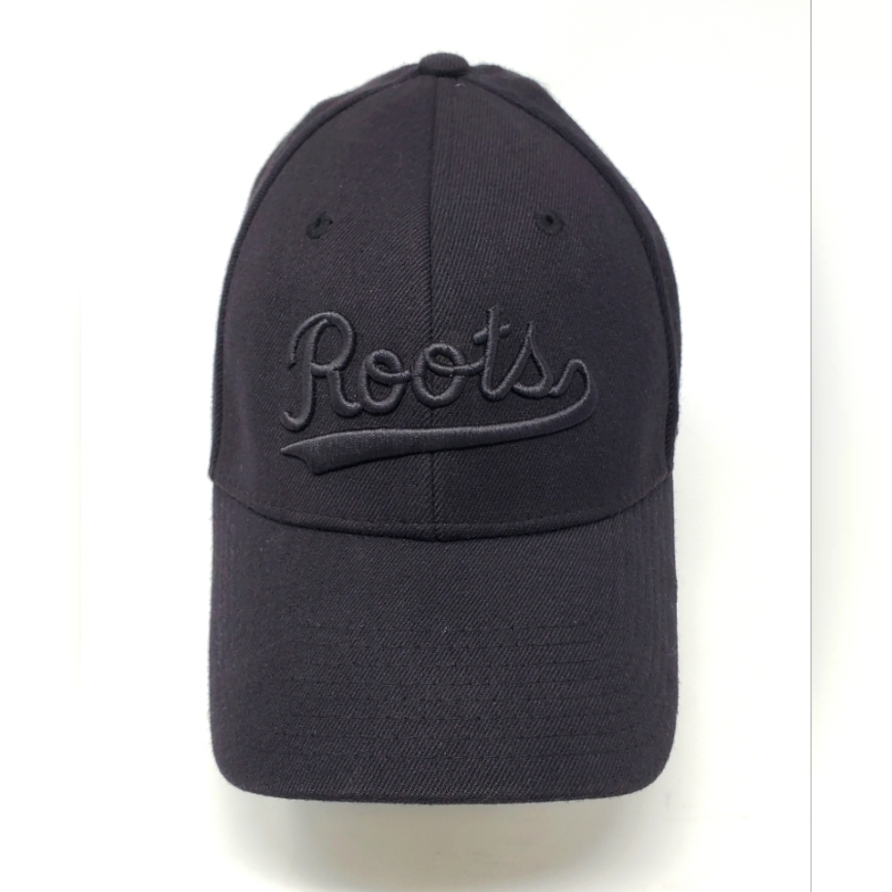 ROOTS CANADA BLACK BASEBALL HAT CAP WOOL BLEND FITTED MEN SMALL MEDIUM